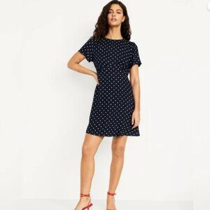 Old Navy Womens Dress 4X Navy Polka Dot Keyhole Pockets Classic Preppy New
